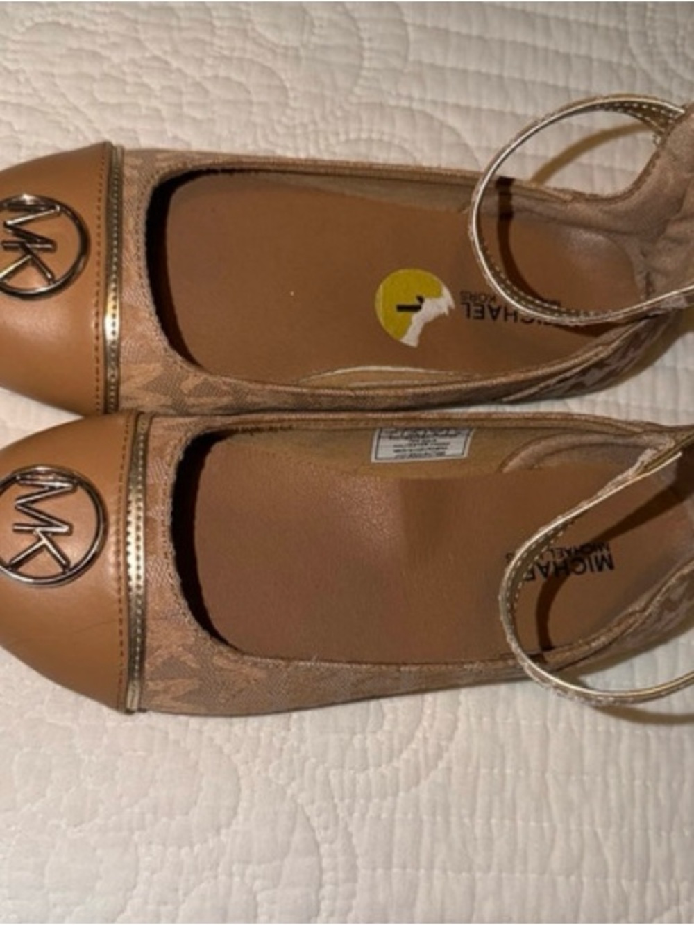 Michael Kors Tan Logo Pointed Toe Ankle-Strap Flats